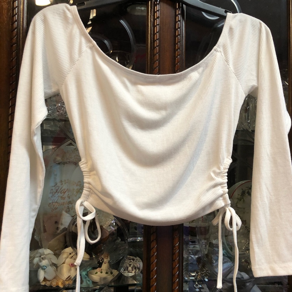 Marciano White Long-Sleeve Drawstring Crop Top